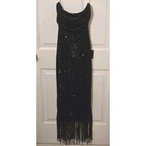 Long, fitted, off-the-shoulder, Black Sequin Dress By Lulus - Size - XS